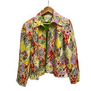Transitions‎ Silk Jacket Size 12 Colorful Geometric Art to Wear Statement